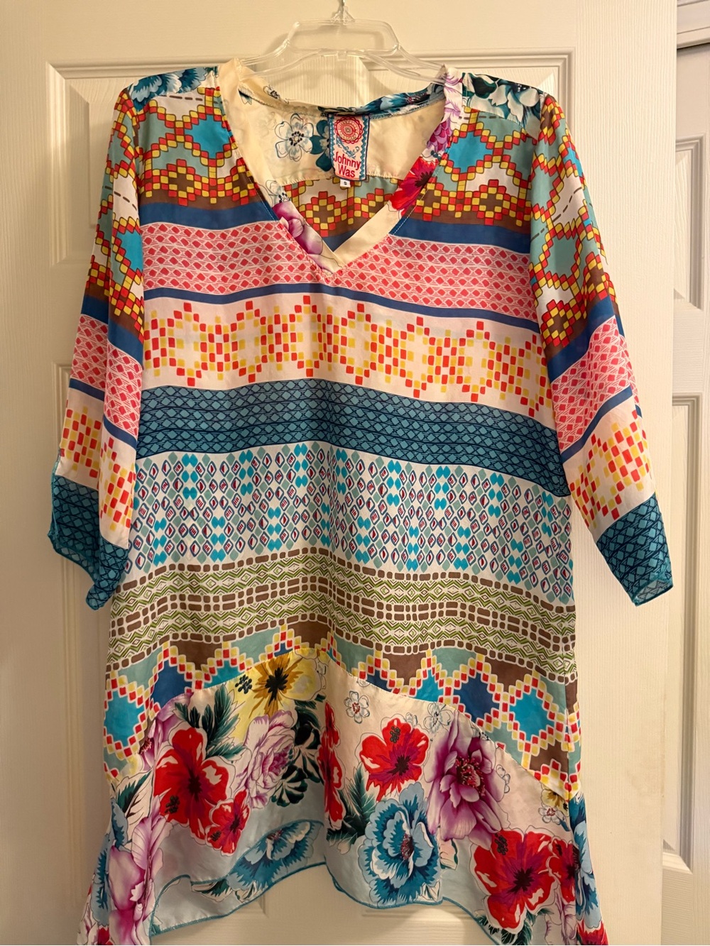 Johnny Was Bright Multicolor Floral-Print V-Neck Women's Tunic